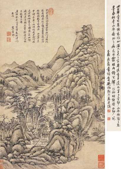 王原祁 1703年作 溪山行旅图 立轴